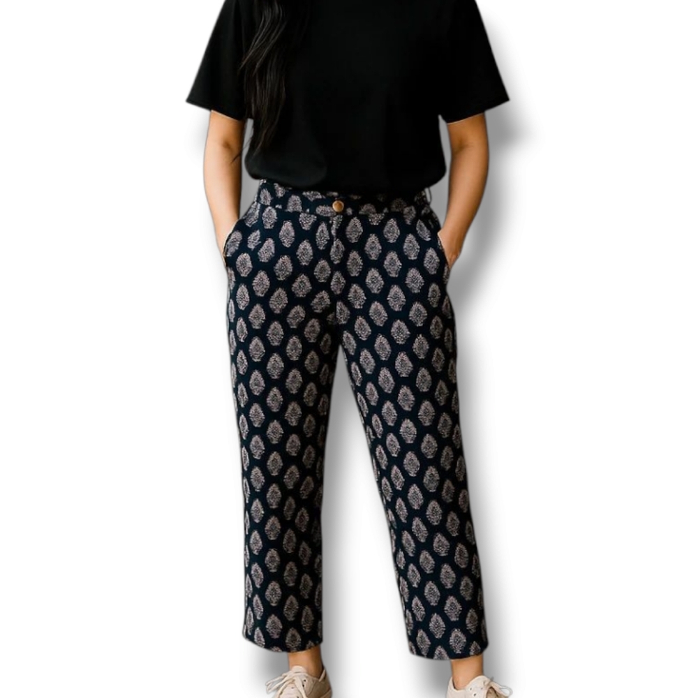 Free People Magdalene Printed Pant in Navy Combo Size 0